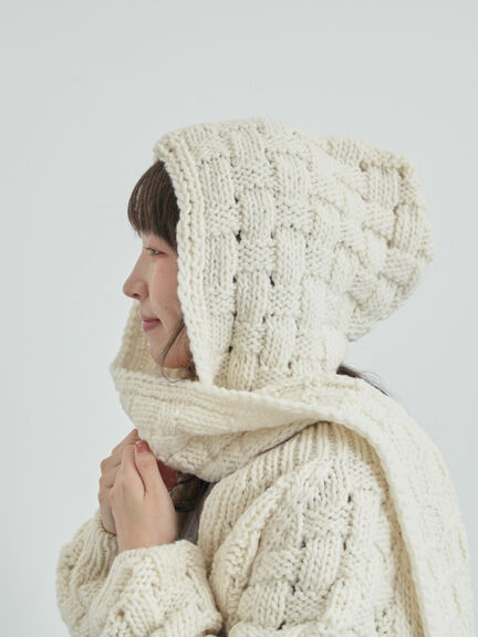 【ペルーニット】柄編みバラクラバ（オフホワイト/グレー）｜TSUHARU by Samansa Mos2（ツハルバイサマンサモスモス）通販