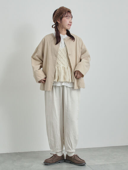 【ペルーニット】裾フリル前後着ベスト（オフホワイト/チャコールグレー）｜TSUHARU by Samansa Mos2（ツハルバイサマンサモスモス）通販