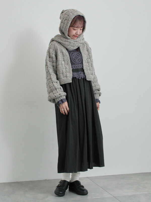 ペルーニット】ショート丈カーディガン（オフホワイト/グレー/トップス