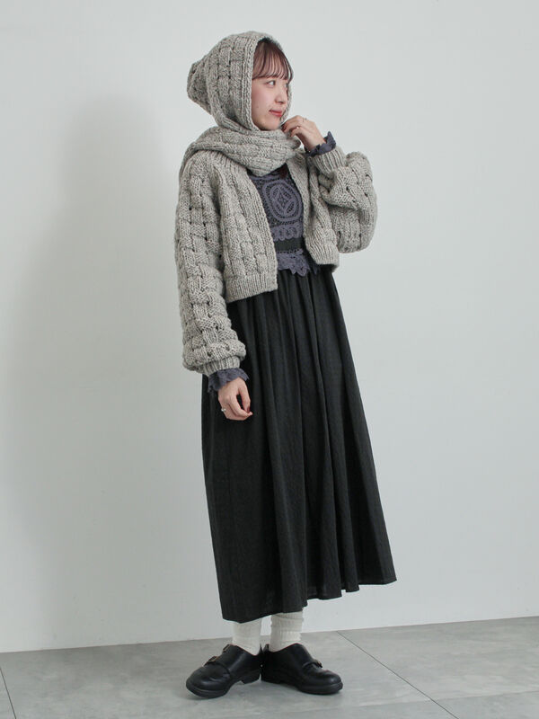 ペルーニット】ショート丈カーディガン（オフホワイト/グレー/トップス