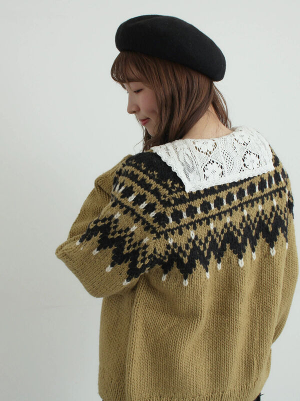【ペルーニット】ジャカード柄ニットカーディガン（チャコールグレー/オリーブ）｜TSUHARU by Samansa Mos2（ツハルバイサマンサモスモス）通販