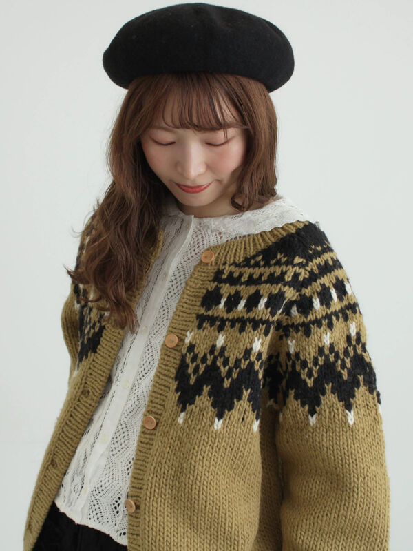 セール】 【ペルーニット】ジャカード柄ニットカーディガン