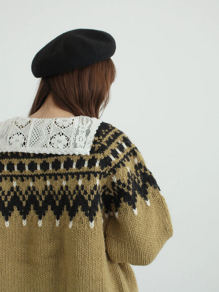 【ペルーニット】ジャカード柄ニットカーディガン（チャコールグレー/オリーブ）｜TSUHARU by Samansa Mos2（ツハルバイサマンサモスモス）通販