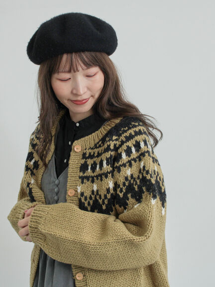 【ペルーニット】ジャカード柄ニットカーディガン（チャコールグレー/オリーブ）｜TSUHARU by Samansa Mos2（ツハルバイサマンサモスモス）通販