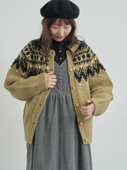 【ペルーニット】ジャカード柄ニットカーディガン（チャコールグレー/オリーブ）｜TSUHARU by Samansa Mos2（ツハルバイサマンサモスモス）通販