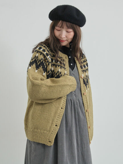 【ペルーニット】ジャカード柄ニットカーディガン（チャコールグレー/オリーブ）｜TSUHARU by Samansa Mos2（ツハルバイサマンサモスモス）通販