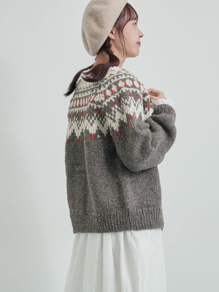 【ペルーニット】ジャカード柄ニットカーディガン（チャコールグレー/オリーブ）｜TSUHARU by Samansa Mos2（ツハルバイサマンサモスモス）通販