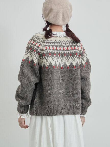 【ペルーニット】ジャカード柄ニットカーディガン（チャコールグレー/オリーブ）｜TSUHARU by Samansa Mos2（ツハルバイサマンサモスモス）通販