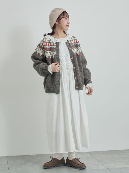 【ペルーニット】ジャカード柄ニットカーディガン（チャコールグレー/オリーブ）｜TSUHARU by Samansa Mos2（ツハルバイサマンサモスモス）通販