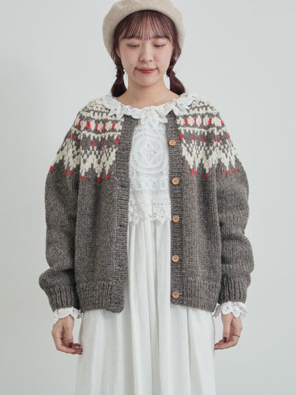 【ペルーニット】ジャカード柄ニットカーディガン（チャコールグレー/オリーブ）｜TSUHARU by Samansa Mos2（ツハルバイサマンサモスモス）通販