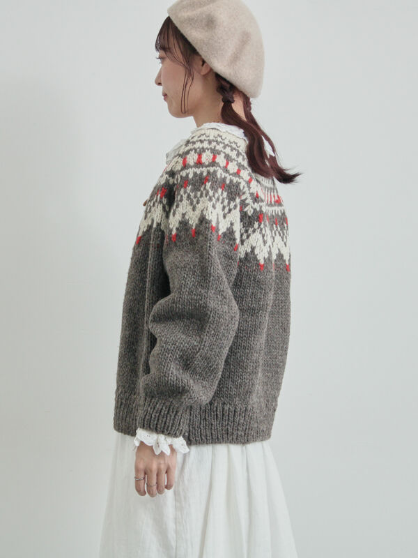 マミー　ツハル　ペルーニット　ジャカードニットカーディガン　オフホワイト マミー様専用 ツハル ペルーニット ジャカードニットカーディガン オフ