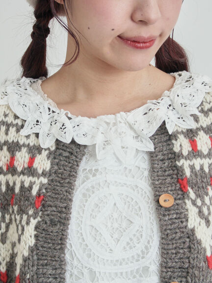 【ペルーニット】ジャカード柄ニットカーディガン（チャコールグレー/オリーブ）｜TSUHARU by Samansa Mos2（ツハルバイサマンサモスモス）通販