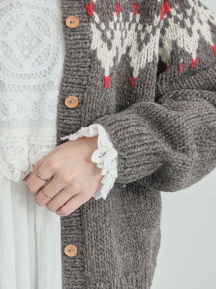 【ペルーニット】ジャカード柄ニットカーディガン（チャコールグレー/オリーブ）｜TSUHARU by Samansa Mos2（ツハルバイサマンサモスモス）通販