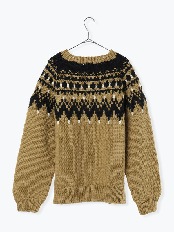 ペルーニット】ジャカード柄ニットカーディガン（チャコールグレー