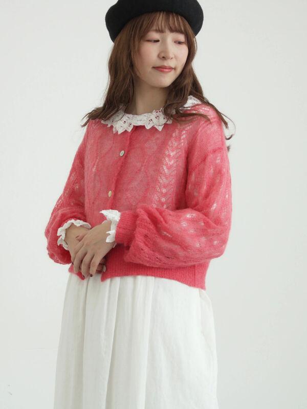 モヘヤ混ケーブル柄シアーニットカーディガン（ピンク）｜TSUHARU by Samansa Mos2（ツハルバイサマンサモスモス）通販