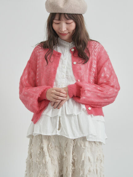 モヘヤ混ケーブル柄シアーニットカーディガン（オフホワイト/ピンク/ミント）｜TSUHARU by Samansa Mos2（ツハルバイサマンサモスモス）通販