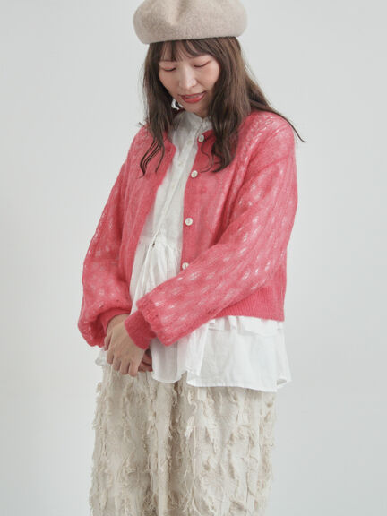 モヘヤ混ケーブル柄シアーニットカーディガン（オフホワイト/ピンク/ミント）｜TSUHARU by Samansa Mos2（ツハルバイサマンサモスモス）通販