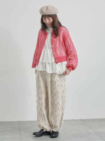 モヘヤ混ケーブル柄シアーニットカーディガン（オフホワイト/ピンク/ミント）｜TSUHARU by Samansa Mos2（ツハルバイサマンサモスモス）通販