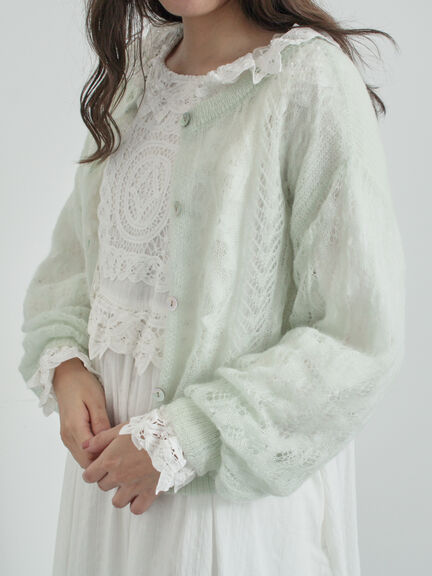 モヘヤ混ケーブル柄シアーニットカーディガン（オフホワイト/ピンク/ミント）｜TSUHARU by Samansa Mos2（ツハルバイサマンサモスモス）通販