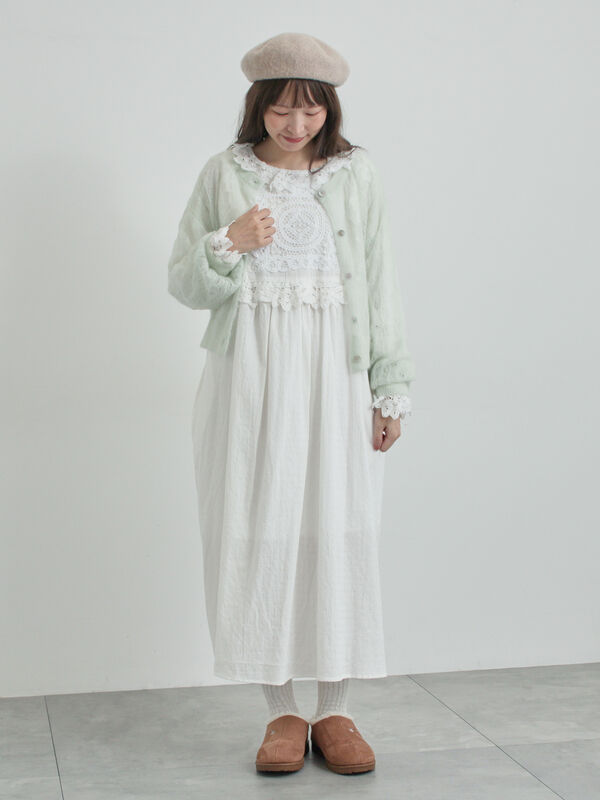 セール】 モヘヤ混ケーブル柄シアーニットカーディガン（オフホワイト