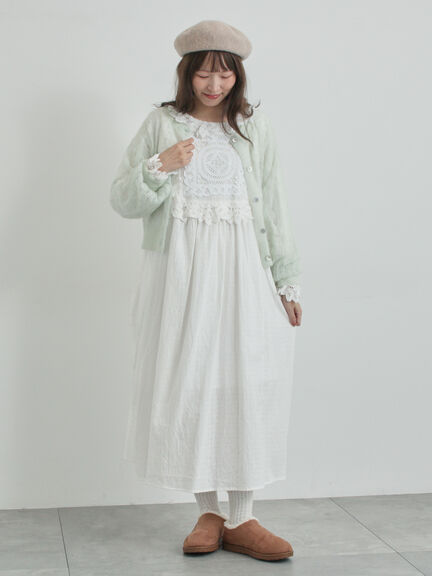 モヘヤ混ケーブル柄シアーニットカーディガン（オフホワイト/ピンク/ミント）｜TSUHARU by Samansa Mos2（ツハルバイサマンサモスモス）通販