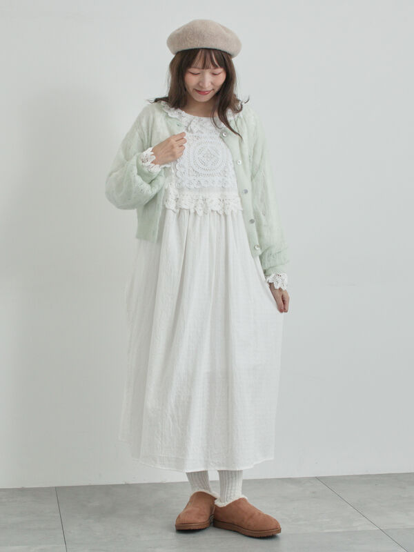 セール】 モヘヤ混ケーブル柄シアーニットカーディガン（オフホワイト