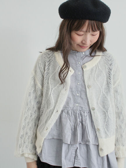 モヘヤ混ケーブル柄シアーニットカーディガン（オフホワイト/ピンク/ミント）｜TSUHARU by Samansa Mos2（ツハルバイサマンサモスモス）通販