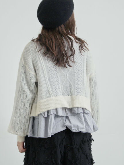 モヘヤ混ケーブル柄シアーニットカーディガン（オフホワイト/ピンク/ミント）｜TSUHARU by Samansa Mos2（ツハルバイサマンサモスモス）通販