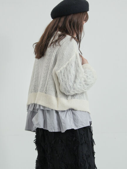 モヘヤ混ケーブル柄シアーニットカーディガン（オフホワイト/ピンク/ミント）｜TSUHARU by Samansa Mos2（ツハルバイサマンサモスモス）通販