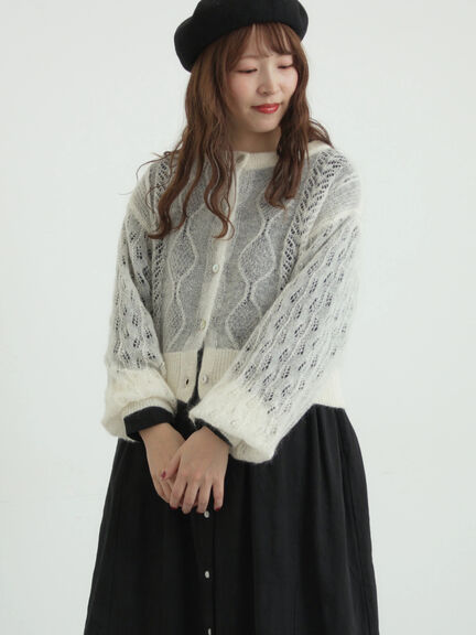 モヘヤ混ケーブル柄シアーニットカーディガン（オフホワイト/ピンク/ミント）｜TSUHARU by Samansa Mos2（ツハルバイサマンサモスモス）通販