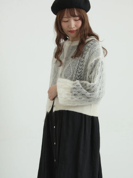 モヘヤ混ケーブル柄シアーニットカーディガン（オフホワイト/ピンク/ミント）｜TSUHARU by Samansa Mos2（ツハルバイサマンサモスモス）通販