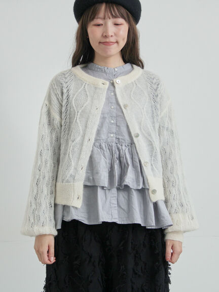 モヘヤ混ケーブル柄シアーニットカーディガン（オフホワイト/ピンク/ミント）｜TSUHARU by Samansa Mos2（ツハルバイサマンサモスモス）通販