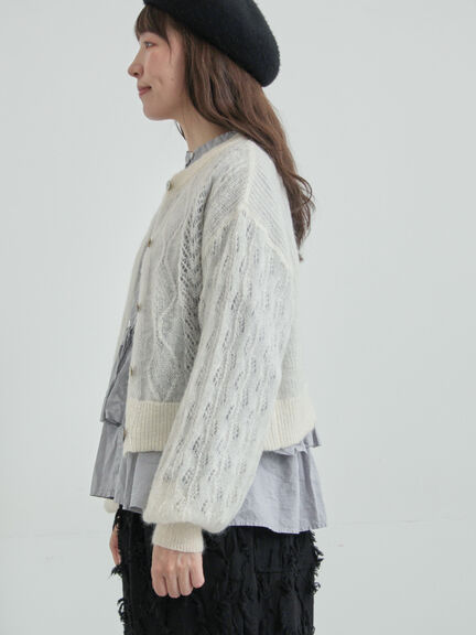 モヘヤ混ケーブル柄シアーニットカーディガン（オフホワイト/ピンク/ミント）｜TSUHARU by Samansa Mos2（ツハルバイサマンサモスモス）通販