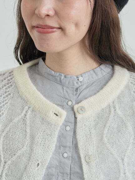 モヘヤ混ケーブル柄シアーニットカーディガン（オフホワイト/ピンク/ミント）｜TSUHARU by Samansa Mos2（ツハルバイサマンサモスモス）通販