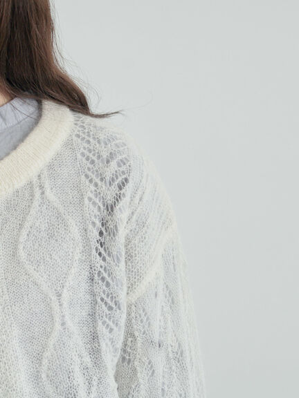 モヘヤ混ケーブル柄シアーニットカーディガン（オフホワイト/ピンク/ミント）｜TSUHARU by Samansa Mos2（ツハルバイサマンサモスモス）通販