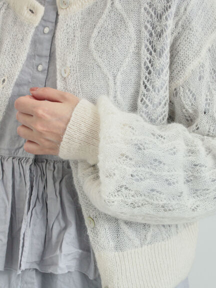 モヘヤ混ケーブル柄シアーニットカーディガン（オフホワイト/ピンク/ミント）｜TSUHARU by Samansa Mos2（ツハルバイサマンサモスモス）通販