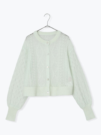 モヘヤ混ケーブル柄シアーニットカーディガン（オフホワイト/ピンク/ミント）｜TSUHARU by Samansa Mos2（ツハルバイサマンサモスモス）通販