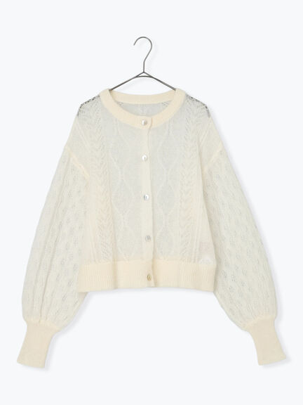 モヘヤ混ケーブル柄シアーニットカーディガン（オフホワイト/ピンク/ミント）｜TSUHARU by Samansa Mos2（ツハルバイサマンサモスモス）通販