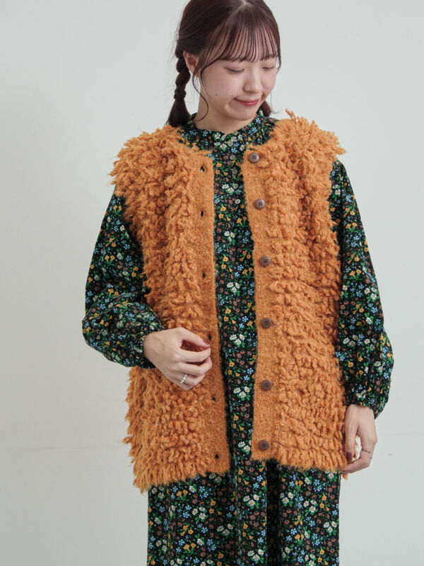 ループ編み前後2WAYニットベスト（グレー/オレンジ/キナリ/アウター