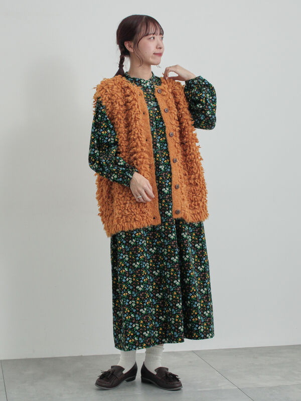 ループ編み前後2WAYニットベスト（グレー/オレンジ/キナリ/アウター