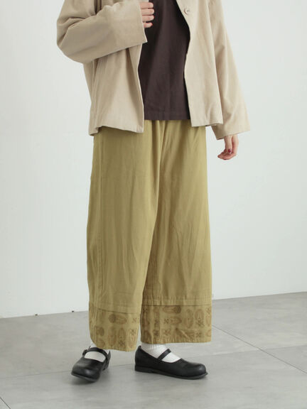 tukuroi]綿麻ツイル刺繍パンツ（ベージュ/ブラウン/ボトムス/パンツ