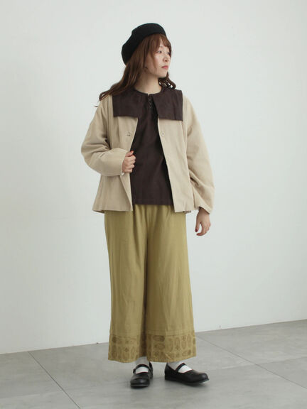 [tukuroi]綿麻ツイル刺繍パンツ（ベージュ/ブラウン）｜TSUHARU by Samansa Mos2（ツハルバイサマンサモスモス）通販