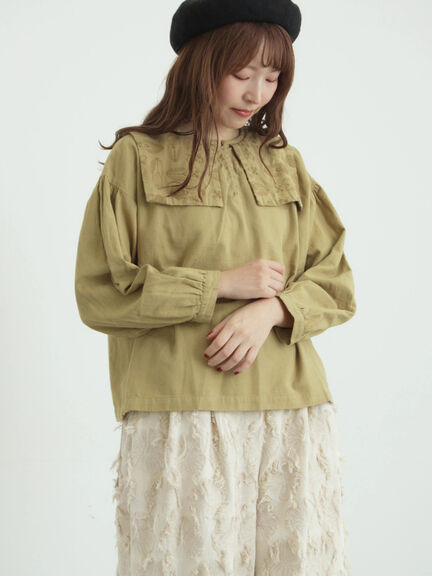 [tukuroi]綿麻ツイル刺繍ブラウス（ベージュ/ブラウン）｜TSUHARU by Samansa Mos2（ツハルバイサマンサモスモス）通販