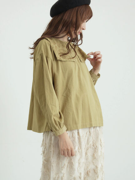 [tukuroi]綿麻ツイル刺繍ブラウス（ベージュ/ブラウン）｜TSUHARU by Samansa Mos2（ツハルバイサマンサモスモス）通販