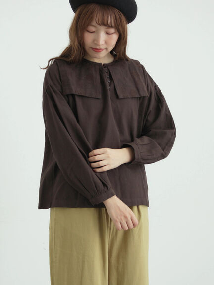 [tukuroi]綿麻ツイル刺繍ブラウス（ベージュ/ブラウン）｜TSUHARU by Samansa Mos2（ツハルバイサマンサモスモス）通販