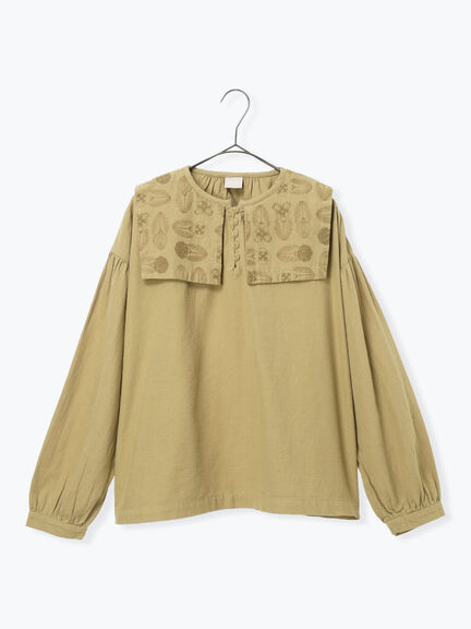 [tukuroi]綿麻ツイル刺繍ブラウス（ベージュ/ブラウン）｜TSUHARU by Samansa Mos2（ツハルバイサマンサモスモス）通販