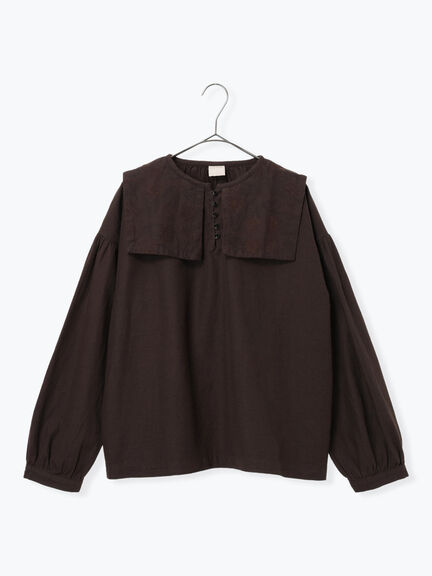 [tukuroi]綿麻ツイル刺繍ブラウス（ベージュ/ブラウン）｜TSUHARU by Samansa Mos2（ツハルバイサマンサモスモス）通販