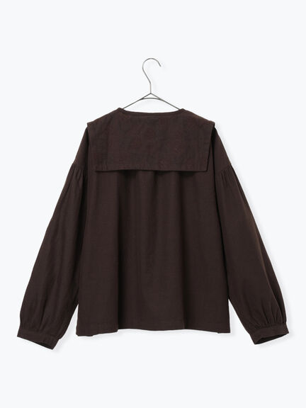 [tukuroi]綿麻ツイル刺繍ブラウス（ベージュ/ブラウン）｜TSUHARU by Samansa Mos2（ツハルバイサマンサモスモス）通販