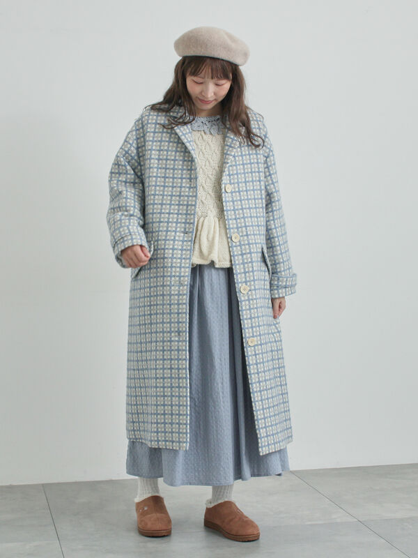 【尾州ウール】フラワー柄ジャカードコート（ブルー）｜TSUHARU by Samansa Mos2（ツハルバイサマンサモスモス）通販