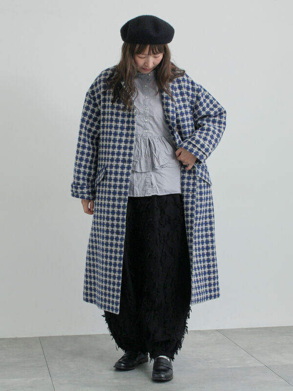 【尾州ウール】フラワー柄ジャカードコート（ネイビー）｜TSUHARU by Samansa Mos2（ツハルバイサマンサモスモス）通販